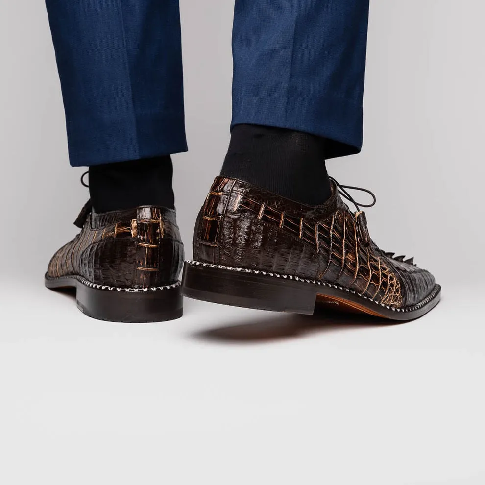 Marco Di Milano Caribe Brown Caiman Crocodile Tail Dress Shoes