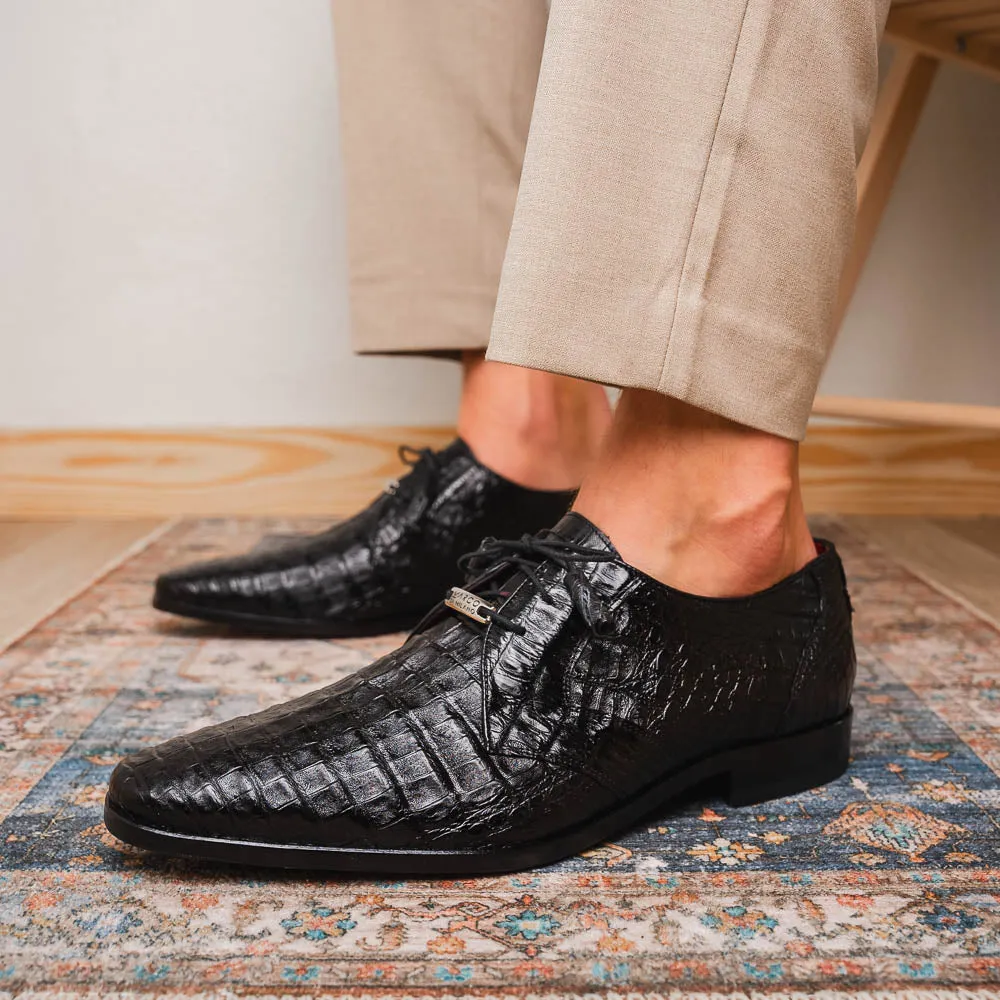 Marco Di Milano Lacio in Black Caiman Crocodile Derby Dress Shoes