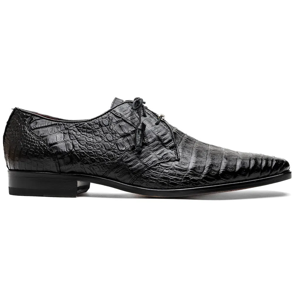 Marco Di Milano Lacio in Black Caiman Crocodile Derby Dress Shoes