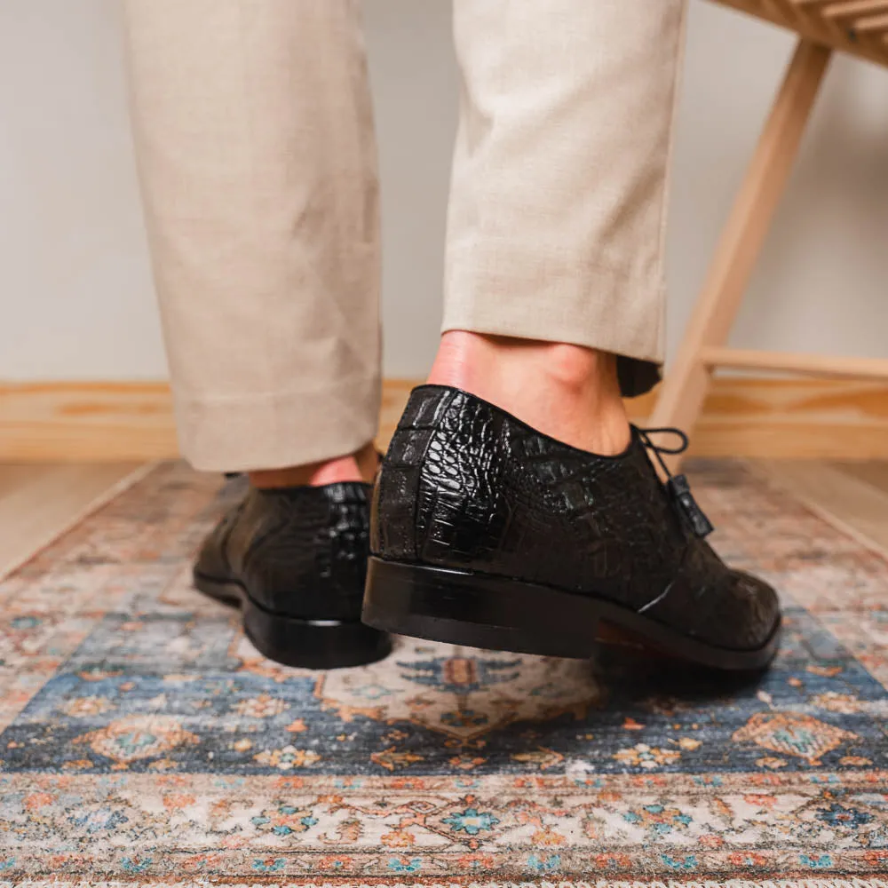 Marco Di Milano Lacio in Black Caiman Crocodile Derby Dress Shoes