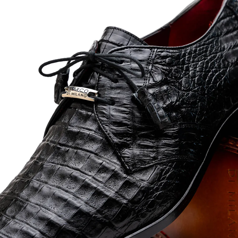 Marco Di Milano Lacio in Black Caiman Crocodile Derby Dress Shoes