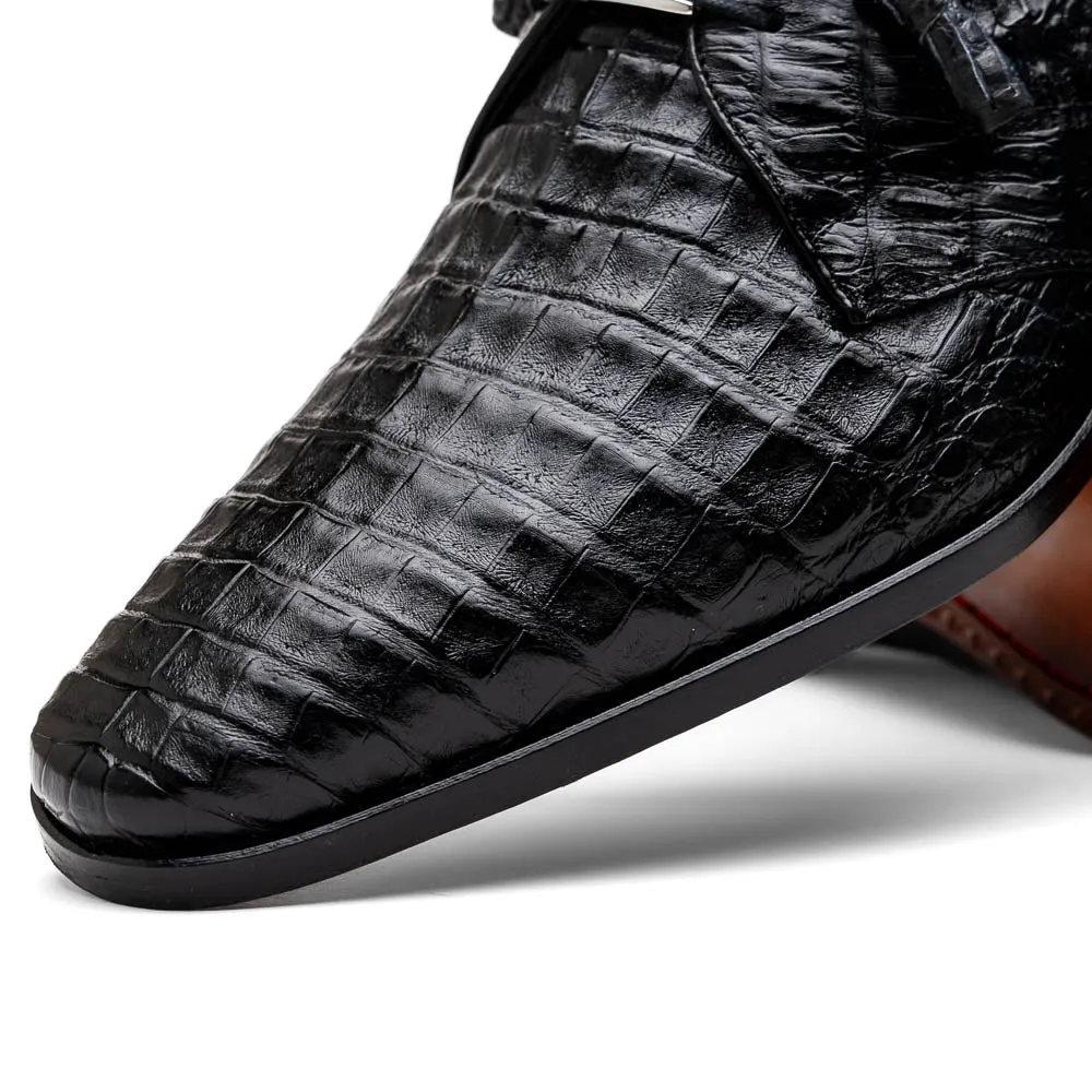 Marco Di Milano Lacio in Black Caiman Crocodile Derby Dress Shoes