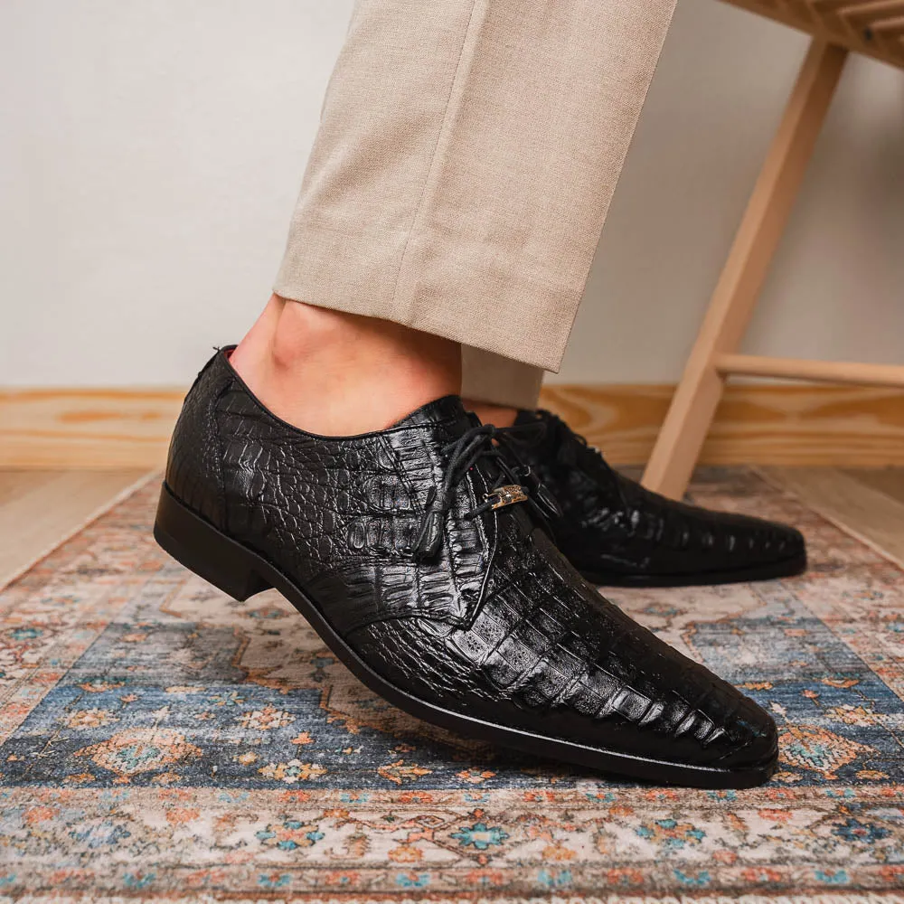 Marco Di Milano Lacio in Black Caiman Crocodile Derby Dress Shoes