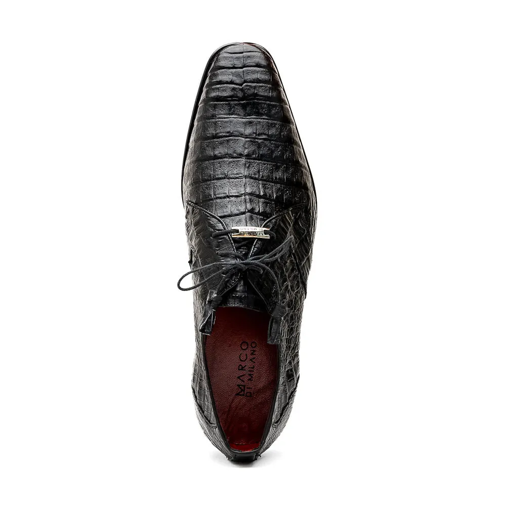 Marco Di Milano Lacio in Black Caiman Crocodile Derby Dress Shoes