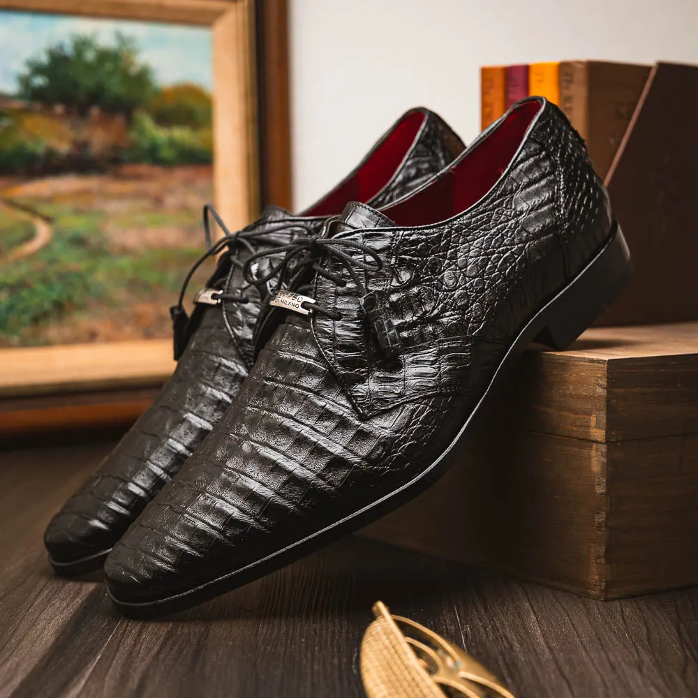 Marco Di Milano Lacio in Black Caiman Crocodile Derby Dress Shoes