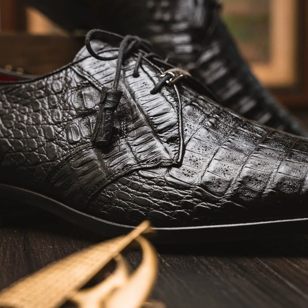 Marco Di Milano Lacio in Black Caiman Crocodile Derby Dress Shoes
