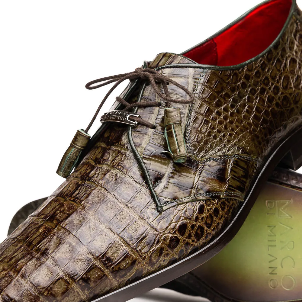 Marco Di Milano Lacio in Wood Green Caiman Crocodile Derby Dress Shoes