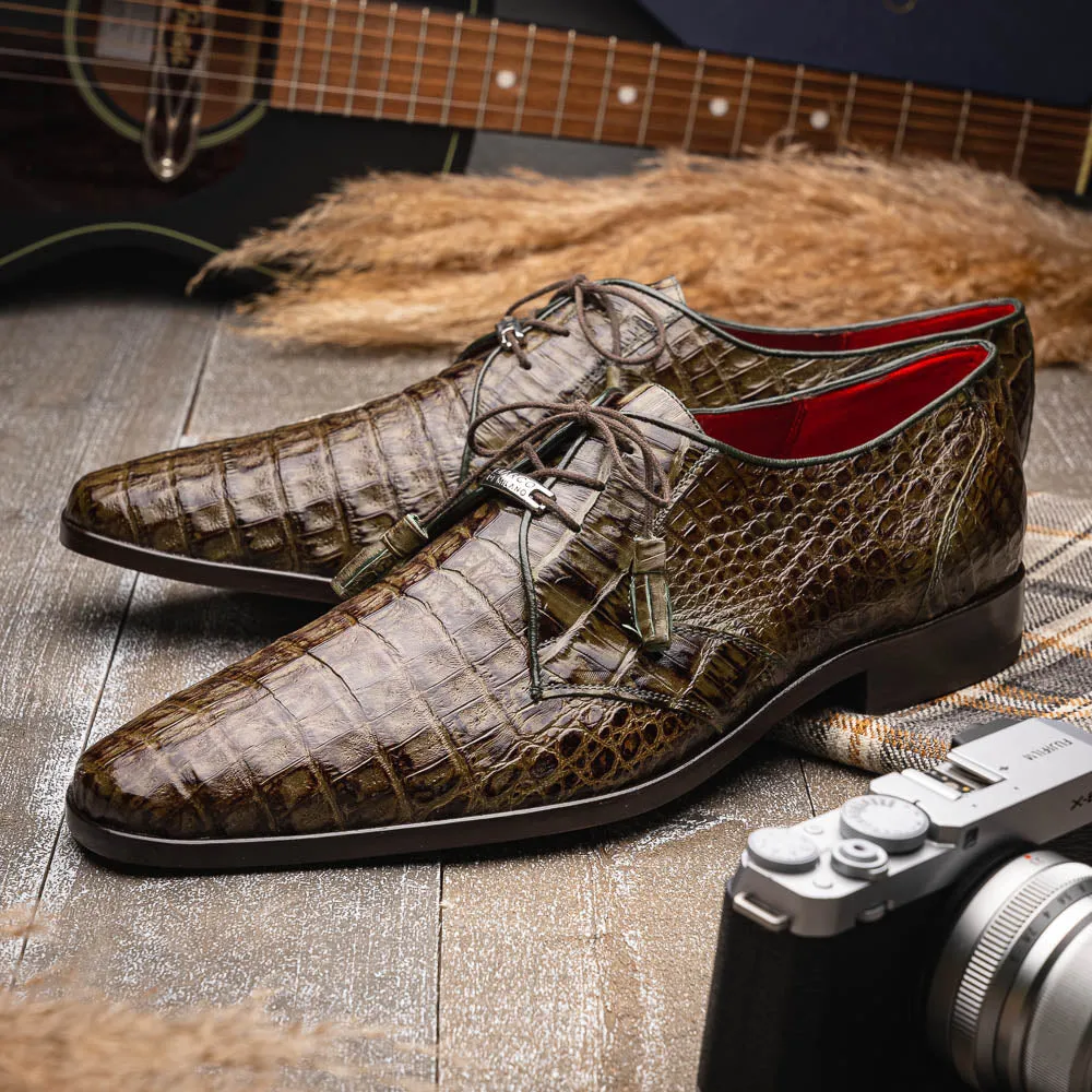 Marco Di Milano Lacio in Wood Green Caiman Crocodile Derby Dress Shoes