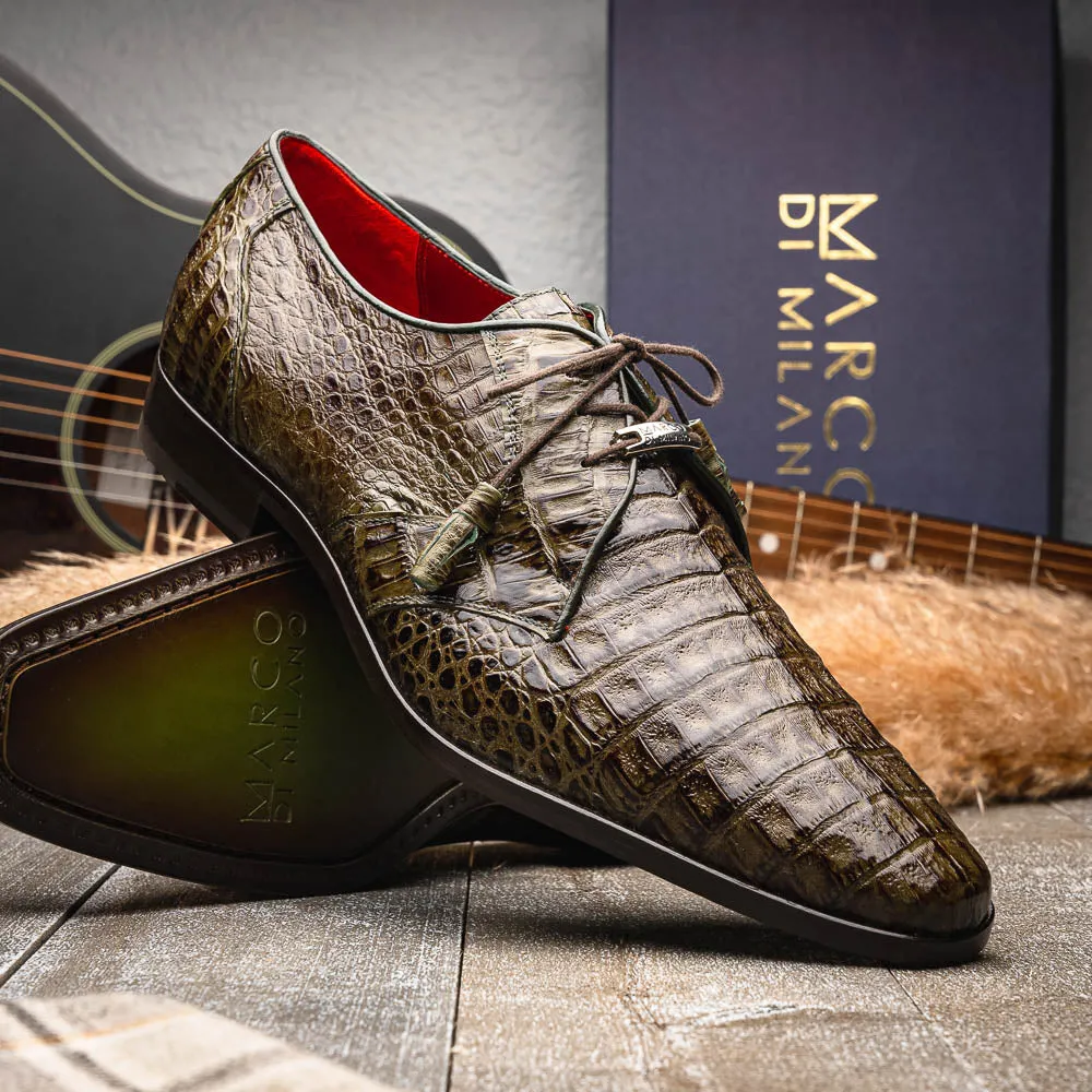Marco Di Milano Lacio in Wood Green Caiman Crocodile Derby Dress Shoes