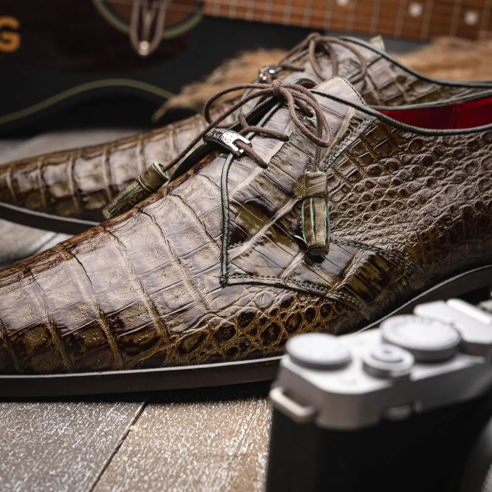 Marco Di Milano Lacio in Wood Green Caiman Crocodile Derby Dress Shoes