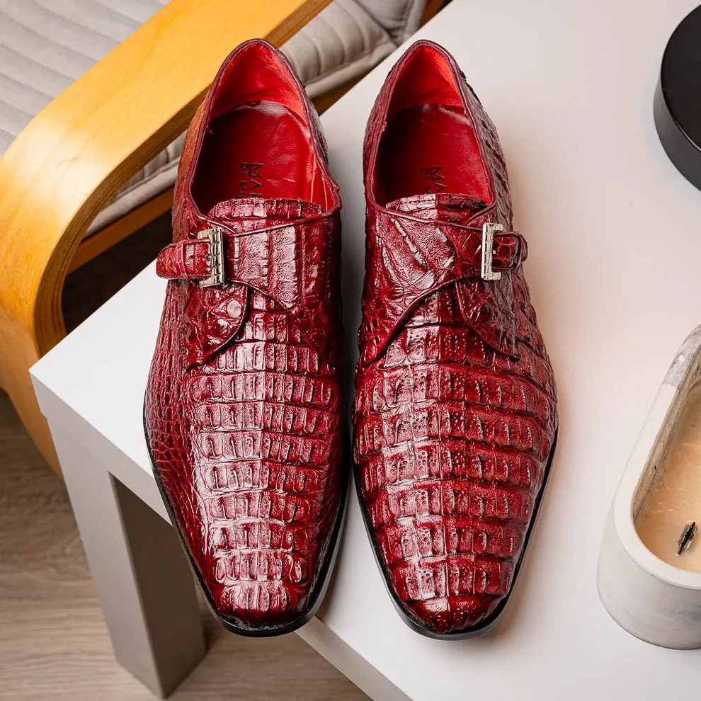 Marco Di Milano Luigi Wine Caiman Crocodile Monk Strap Dress Shoes