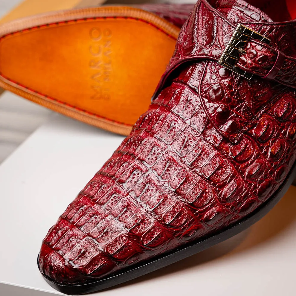 Marco Di Milano Luigi Wine Caiman Crocodile Monk Strap Dress Shoes
