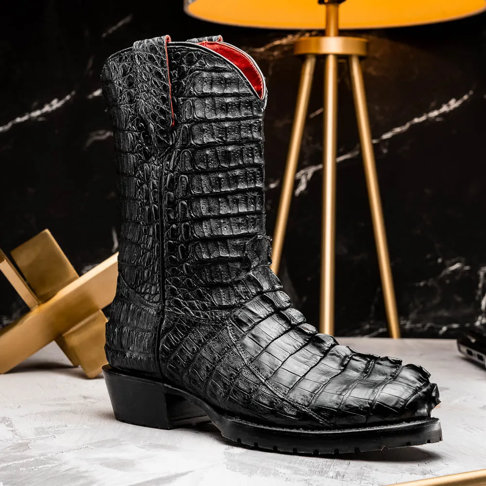 Marco Di Milano Marlboro in Black Crocodile Hornback Boots