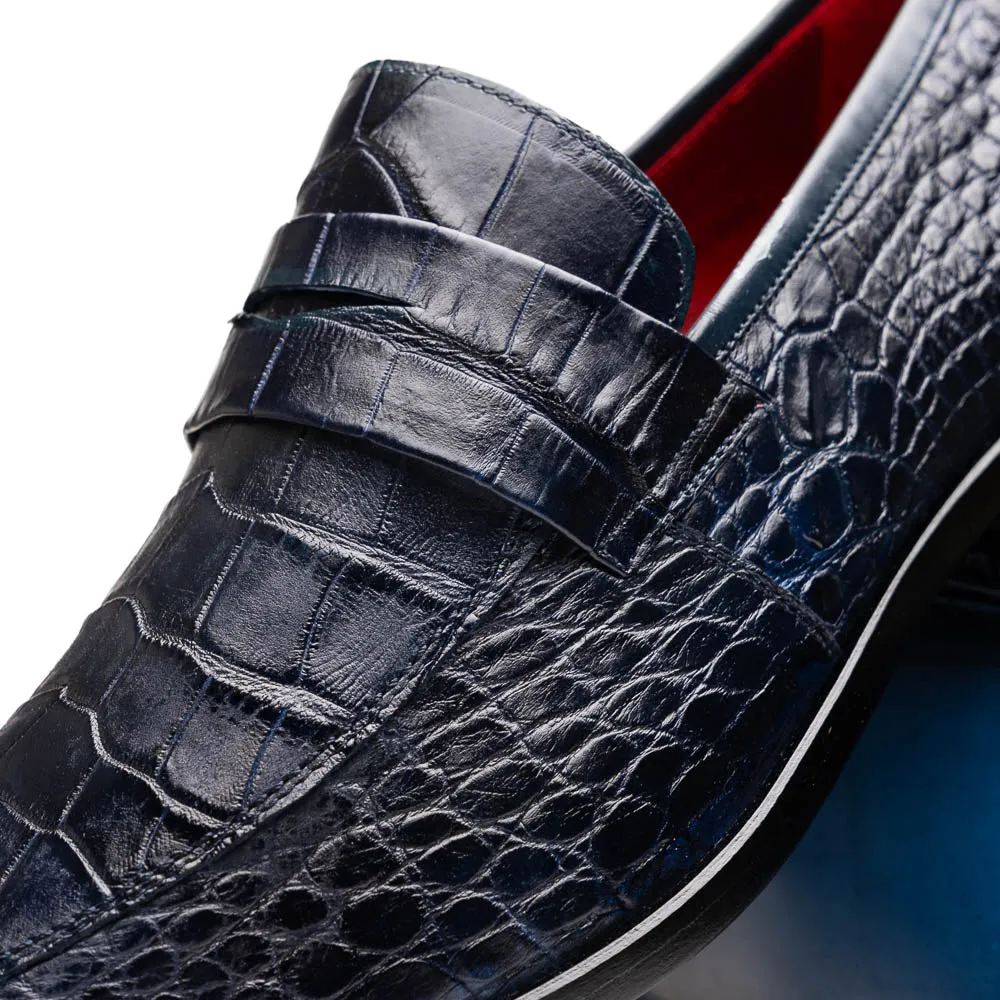 Marco Di Milano Matteo Navy Alligator Penny Loafers