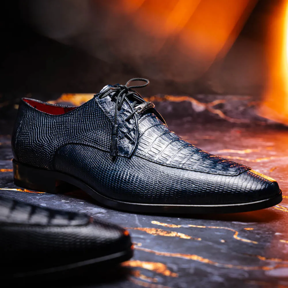 Marco Di Milano Merida in Navy Caiman & Lizard Derby Dress Shoes