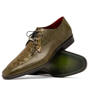 Marco Di Milano Merida in Olive Green Caiman & Lizard Derby Dress Shoes