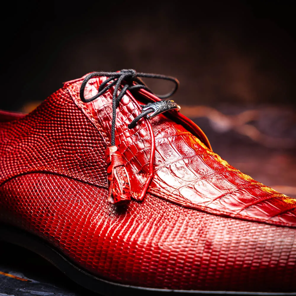 Marco Di Milano Merida in Red Caiman & Lizard Derby Dress Shoes