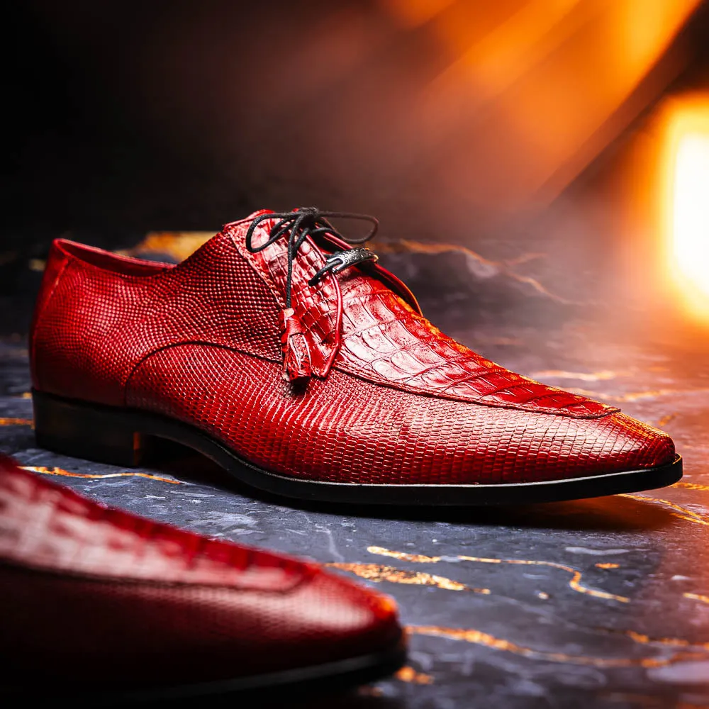 Marco Di Milano Merida in Red Caiman & Lizard Derby Dress Shoes