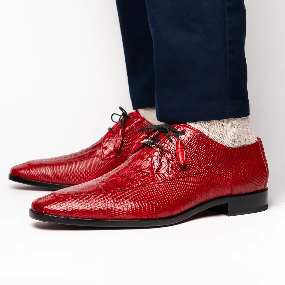 Marco Di Milano Merida in Red Caiman & Lizard Derby Dress Shoes