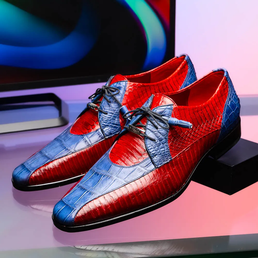 Marco Di Milano Moncalieri in Navy / Red Alligator & Cobra Derby Shoes