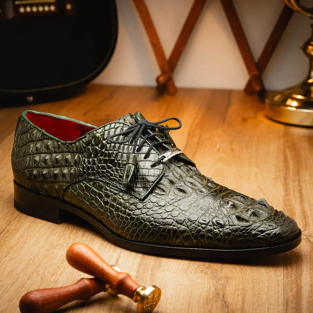 Marco Di Milano Nilo in Forest Green Crocodile Derby Dress Shoes