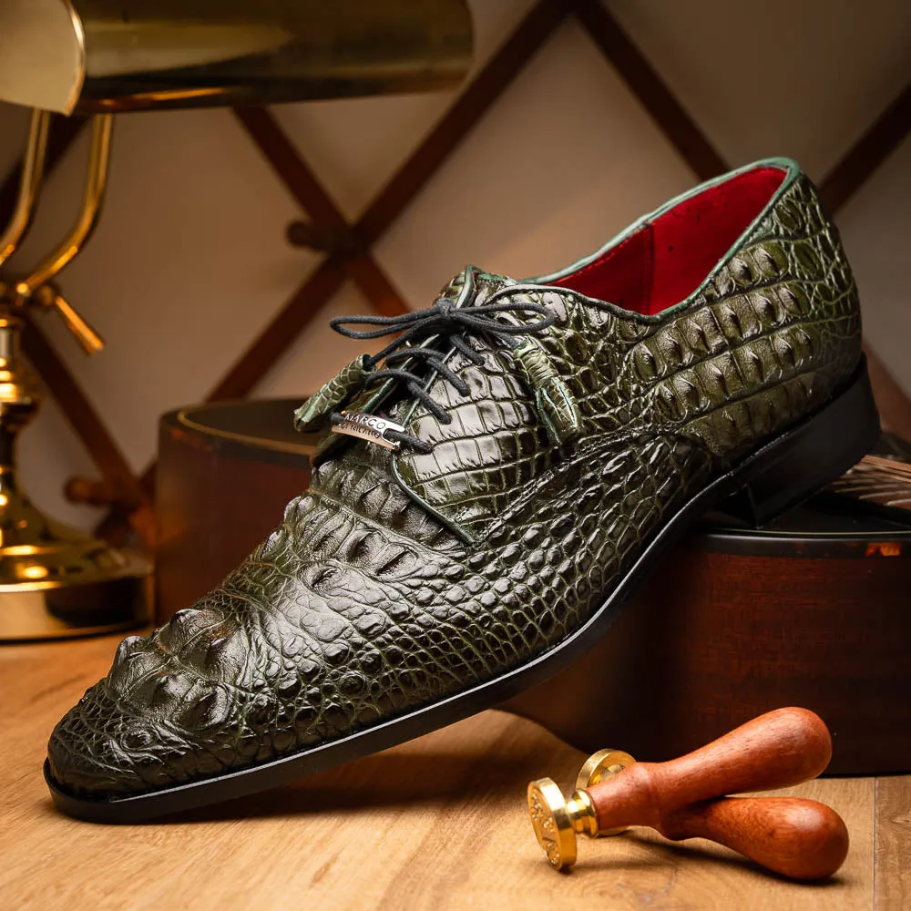 Marco Di Milano Nilo in Forest Green Crocodile Derby Dress Shoes