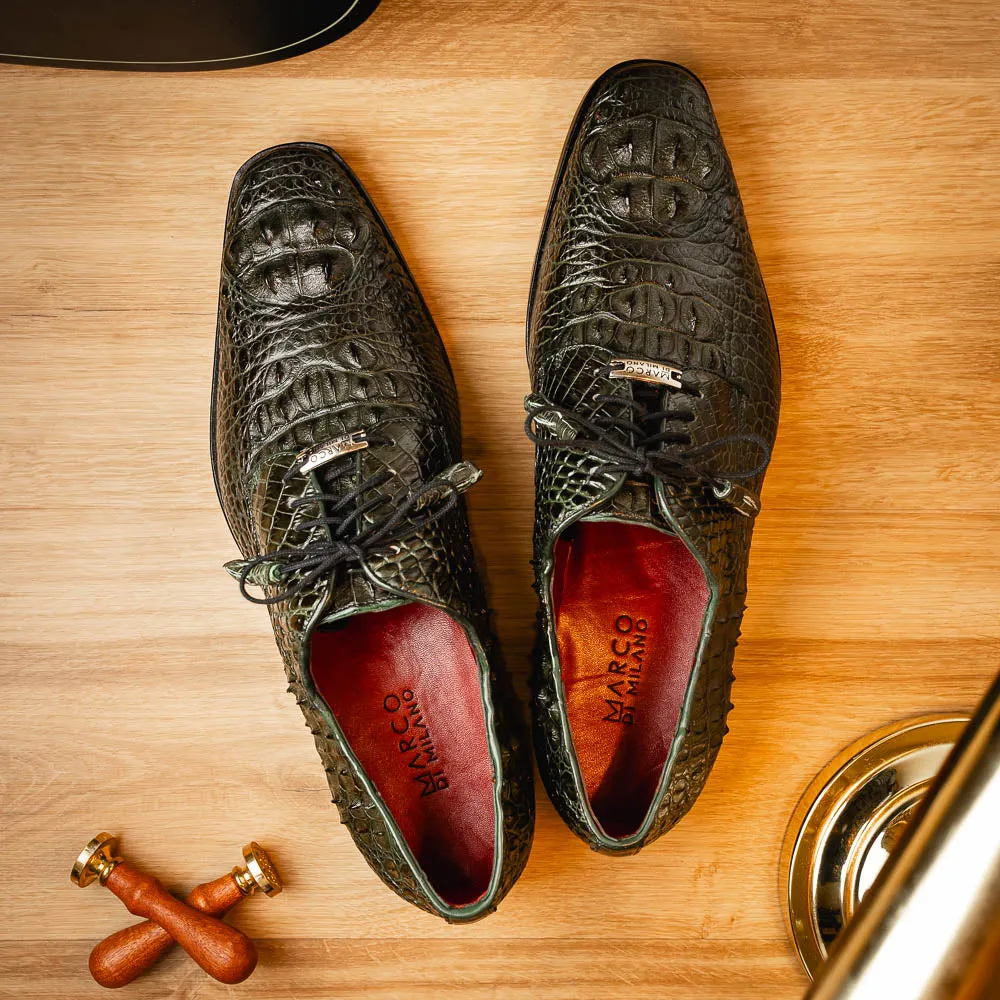Marco Di Milano Nilo in Forest Green Crocodile Derby Dress Shoes