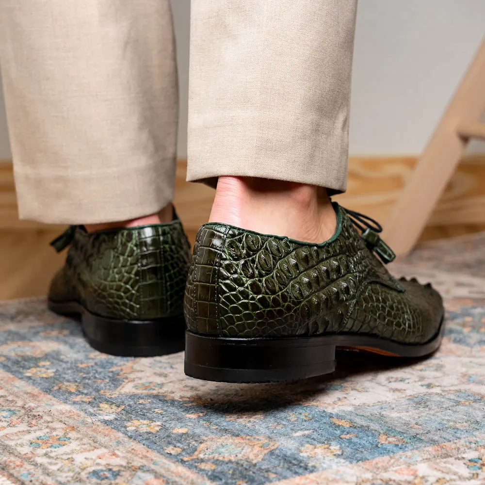 Marco Di Milano Nilo in Forest Green Crocodile Derby Dress Shoes