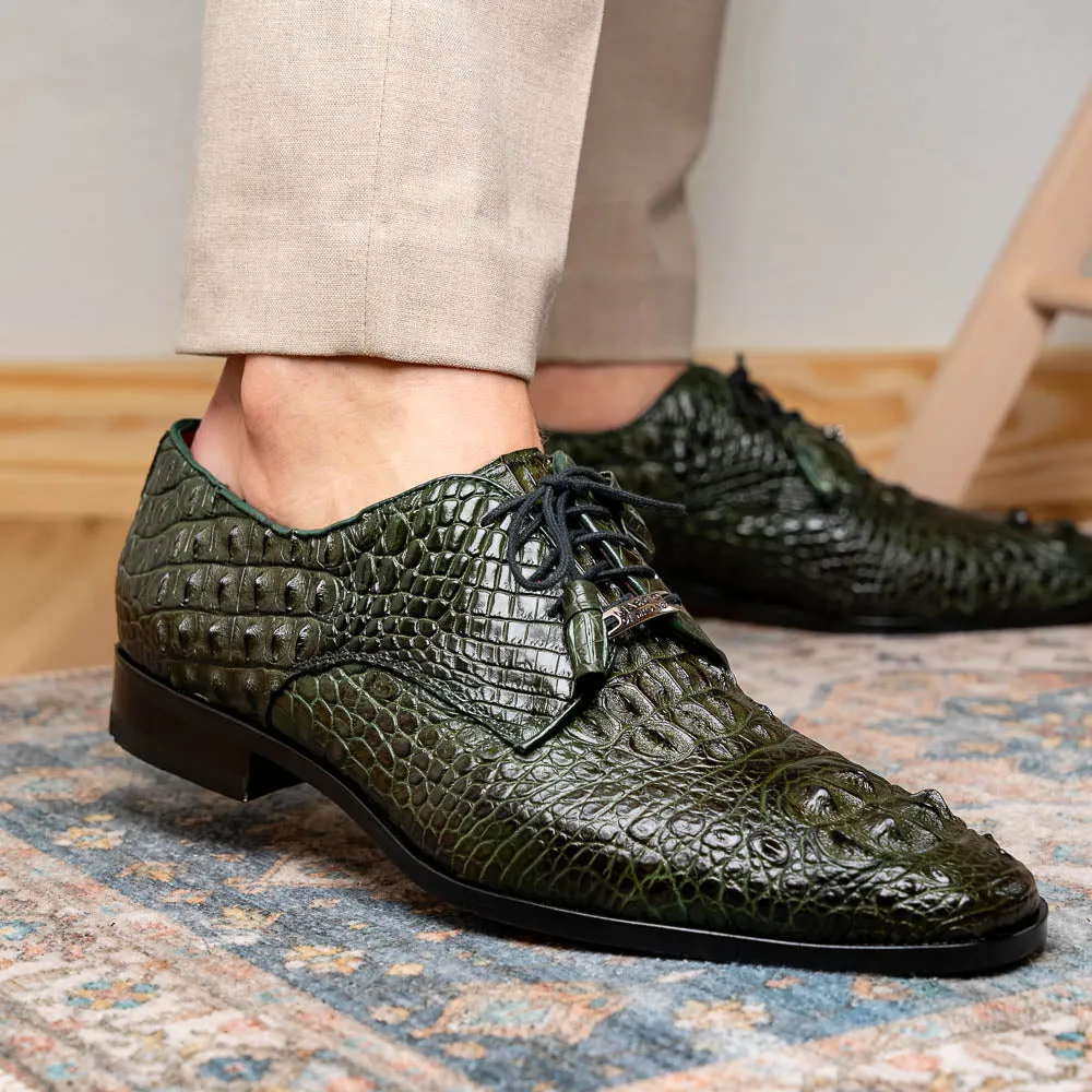 Marco Di Milano Nilo in Forest Green Crocodile Derby Dress Shoes