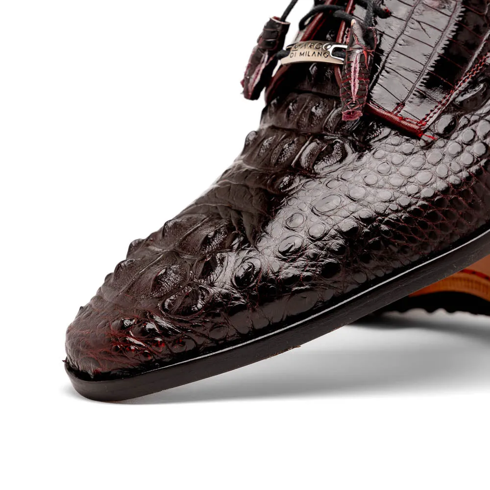 Marco Di Milano Nilo Wine Hornback Crocodile Derby Oxford Dress Shoes