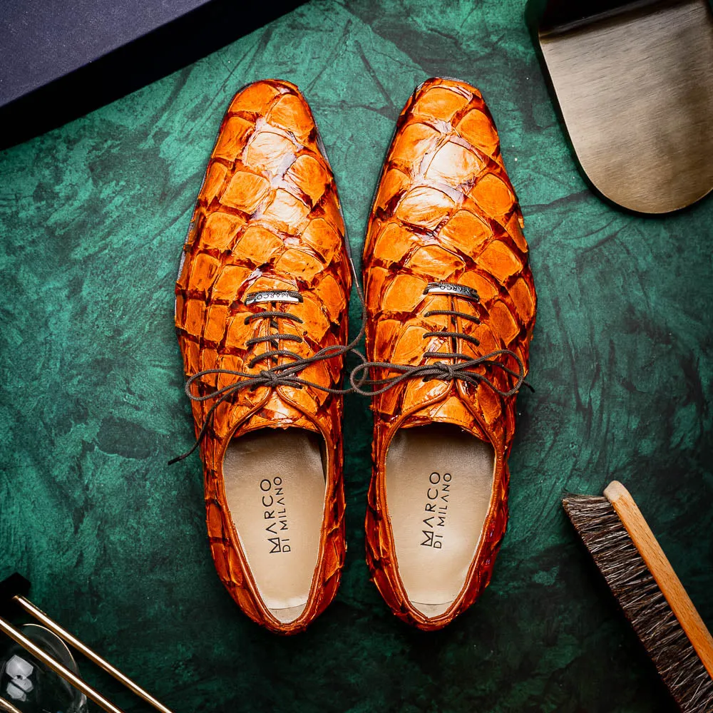 Marco Di Milano Olivieri in Brandy Pirarucu Oxford Dress Shoes