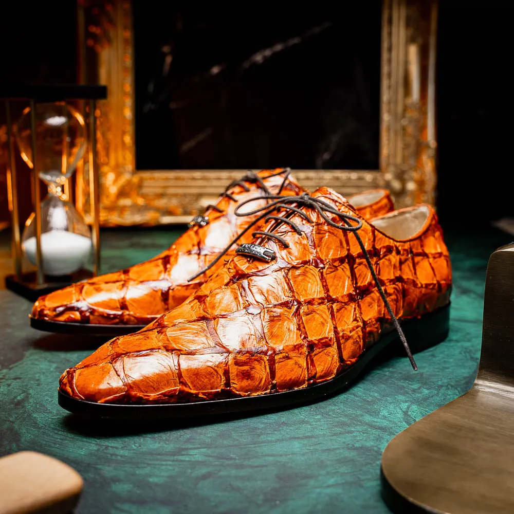 Marco Di Milano Olivieri in Brandy Pirarucu Oxford Dress Shoes