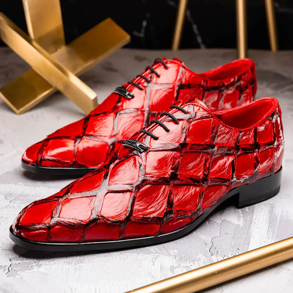 Marco Di Milano Olivieri in Red Pirarucu Oxford Dress Shoes