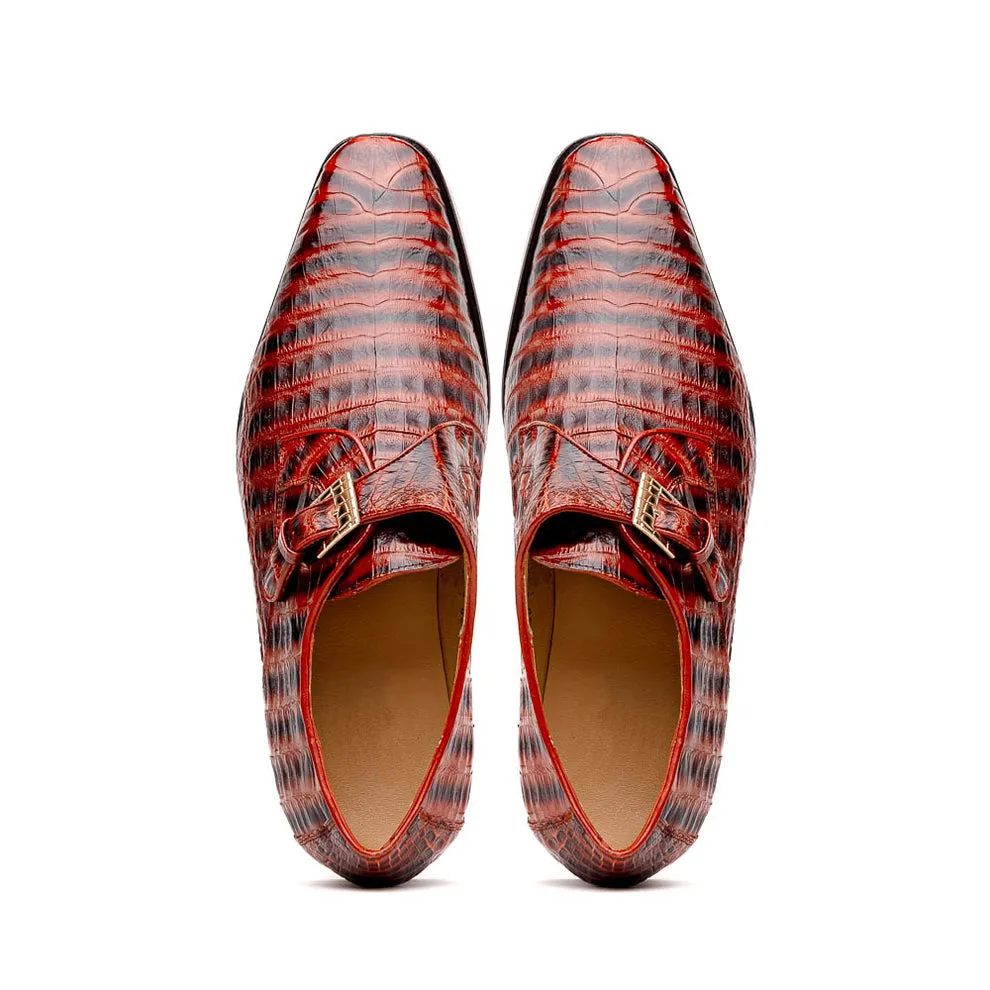 Marco Di Milano Rovigo Cognac Caiman Crocodile Monk Strap Dress Shoes