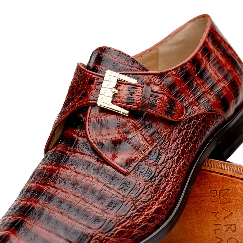 Marco Di Milano Rovigo Cognac Caiman Crocodile Monk Strap Dress Shoes