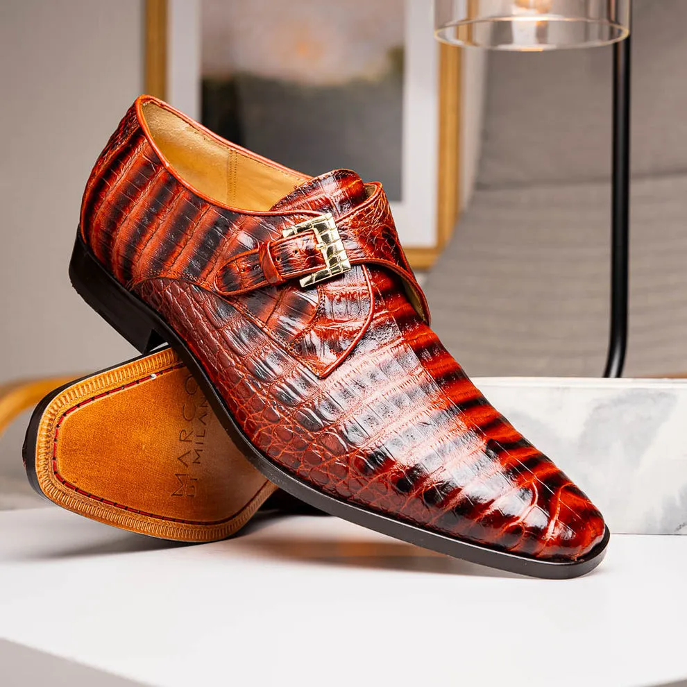 Marco Di Milano Rovigo Cognac Caiman Crocodile Monk Strap Dress Shoes