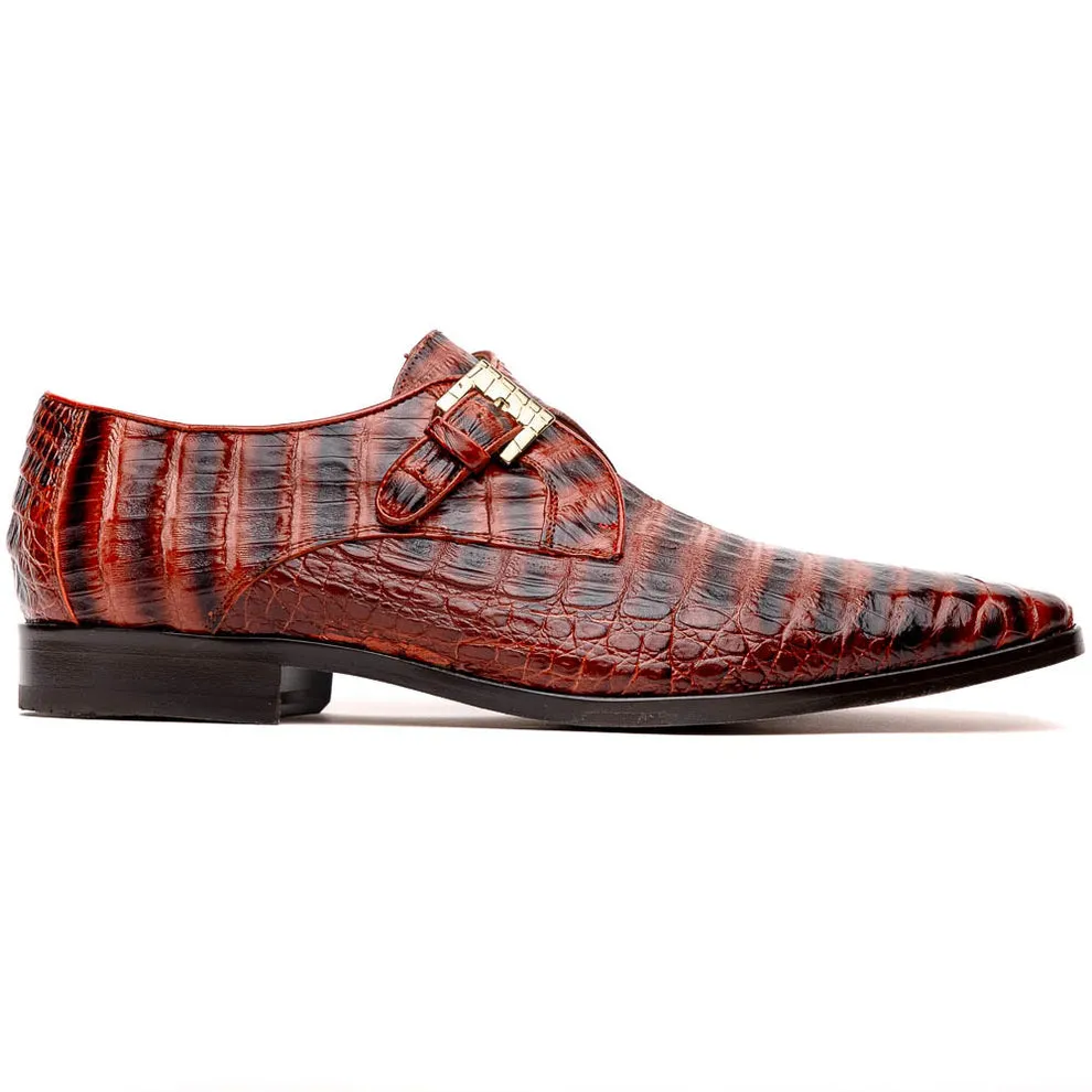Marco Di Milano Rovigo Cognac Caiman Crocodile Monk Strap Dress Shoes