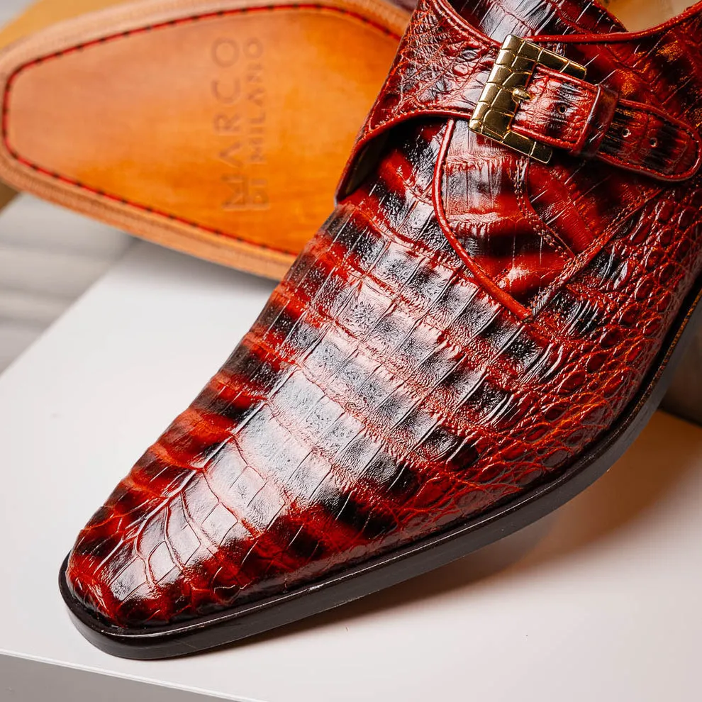 Marco Di Milano Rovigo Cognac Caiman Crocodile Monk Strap Dress Shoes