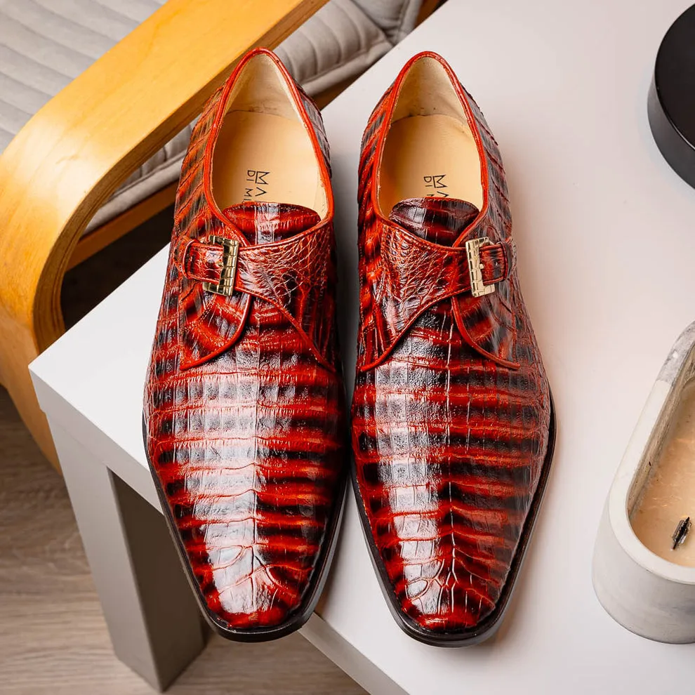 Marco Di Milano Rovigo Cognac Caiman Crocodile Monk Strap Dress Shoes