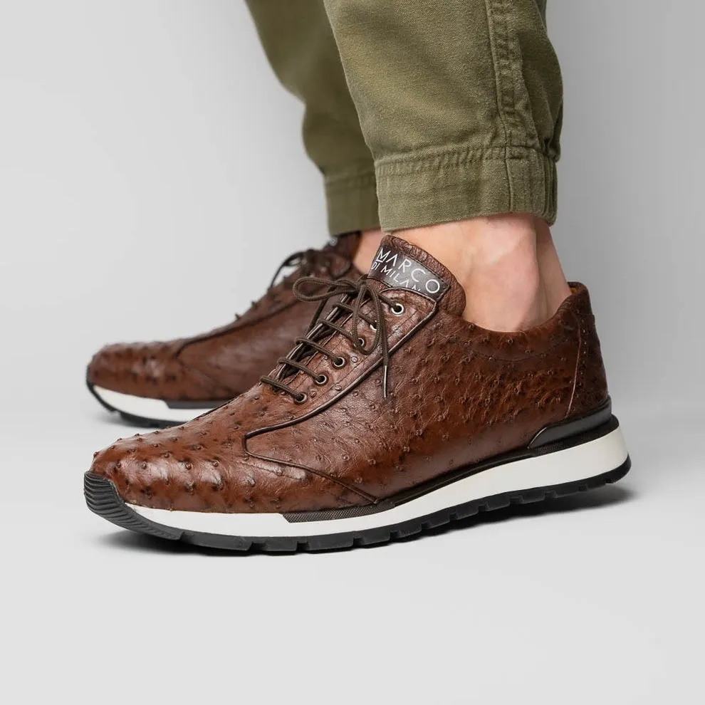 Marco Di Milano Scanno Brown Ostrich Quill Sneakers