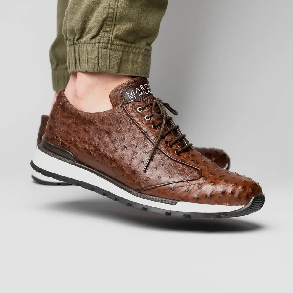 Marco Di Milano Scanno Brown Ostrich Quill Sneakers