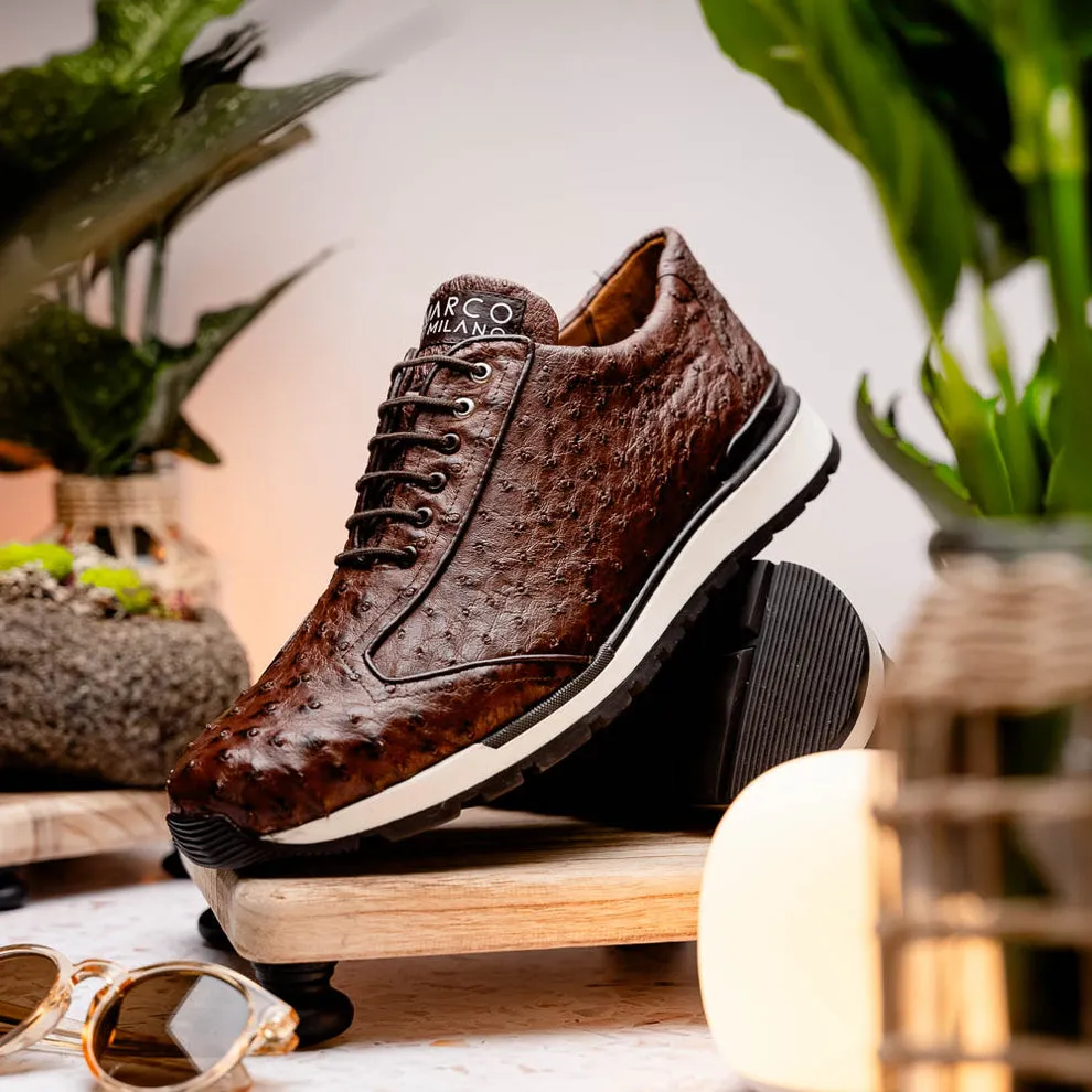 Marco Di Milano Scanno Brown Ostrich Quill Sneakers