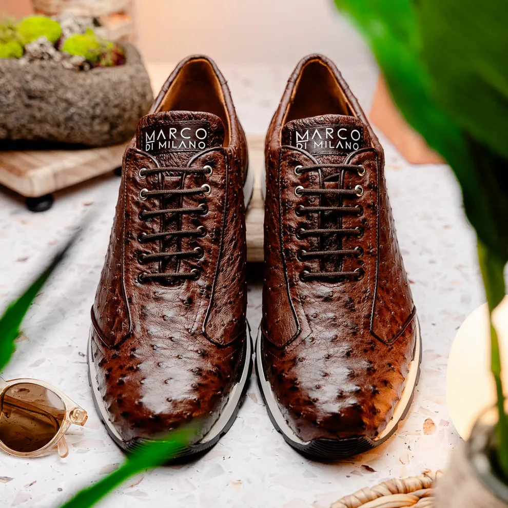 Marco Di Milano Scanno Brown Ostrich Quill Sneakers