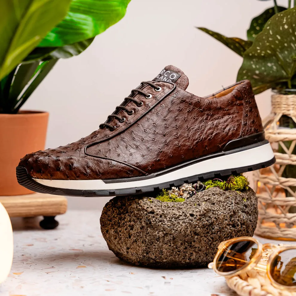 Marco Di Milano Scanno Brown Ostrich Quill Sneakers