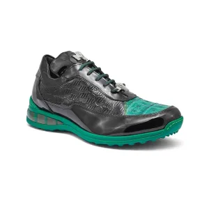 Mauri 8900-2 Bubble Patent Leather Embossed Baby Croc Sneakers Leaf Green / Black