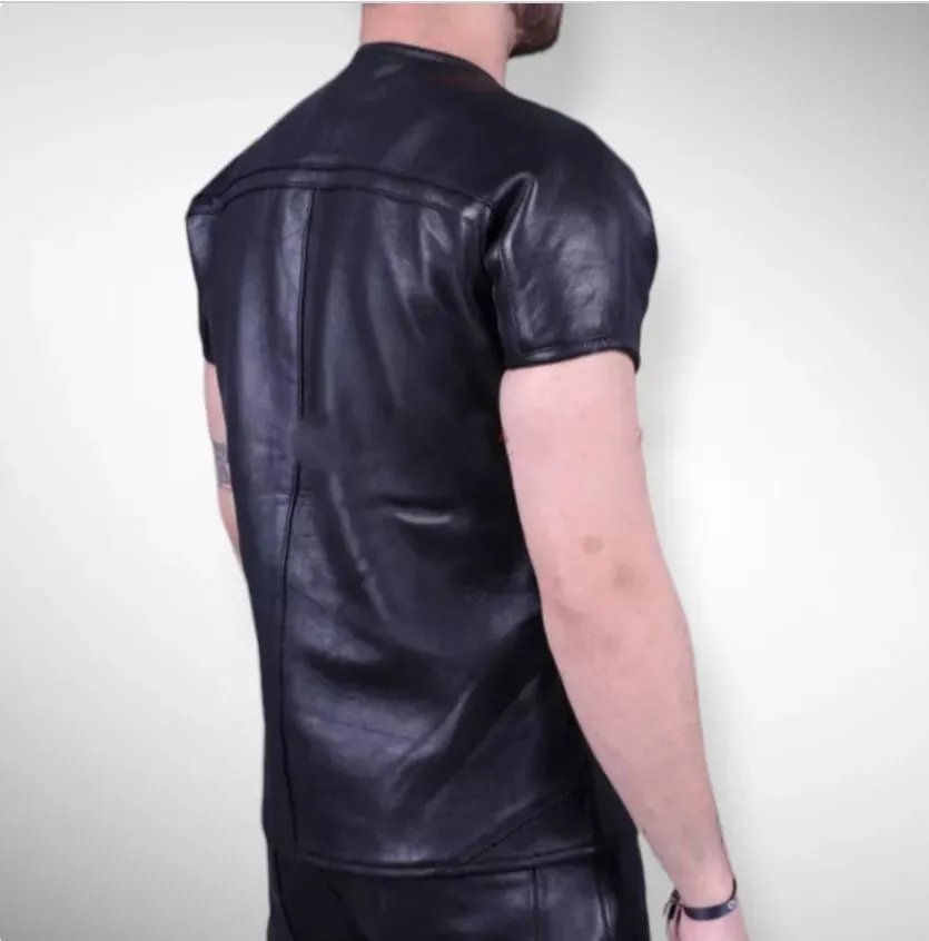Men's & Boys Biker T-Shirts. 100% Real High Quality Soft Sheepskin Black Leather