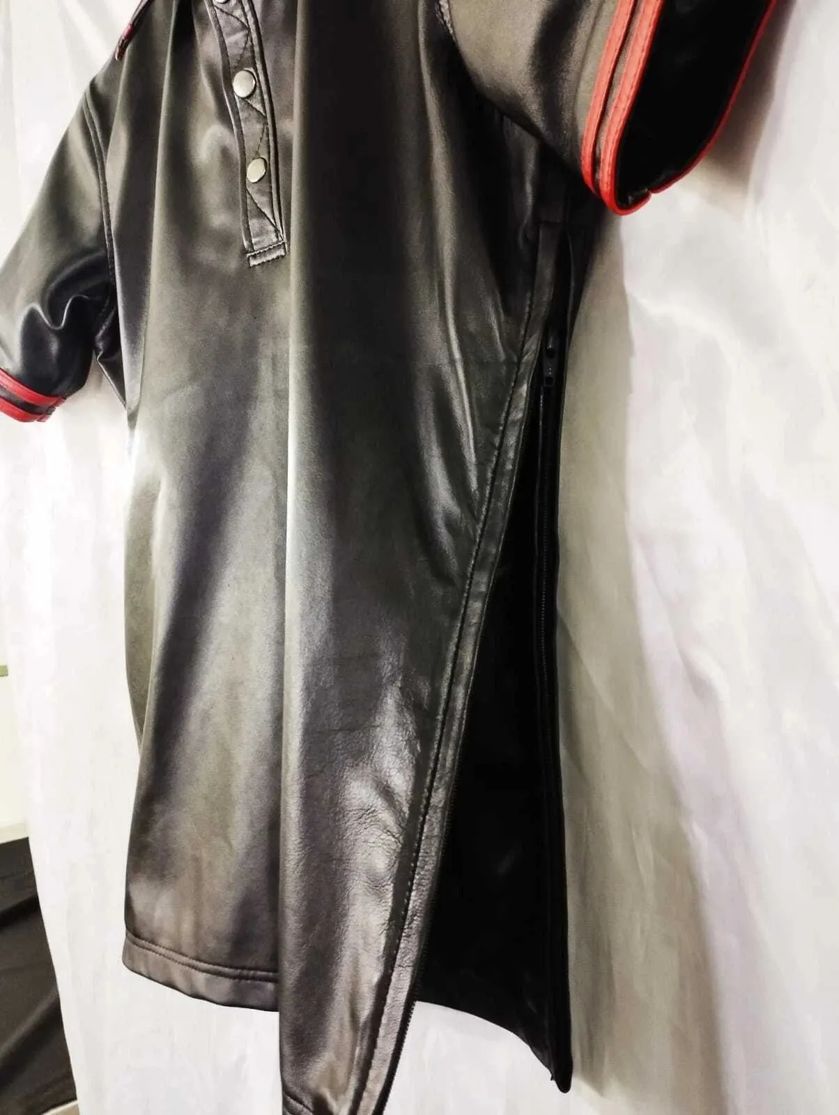 Men's & boys black biker Leather T-Shirt. Real Soft Sheepskin leather| Collared.