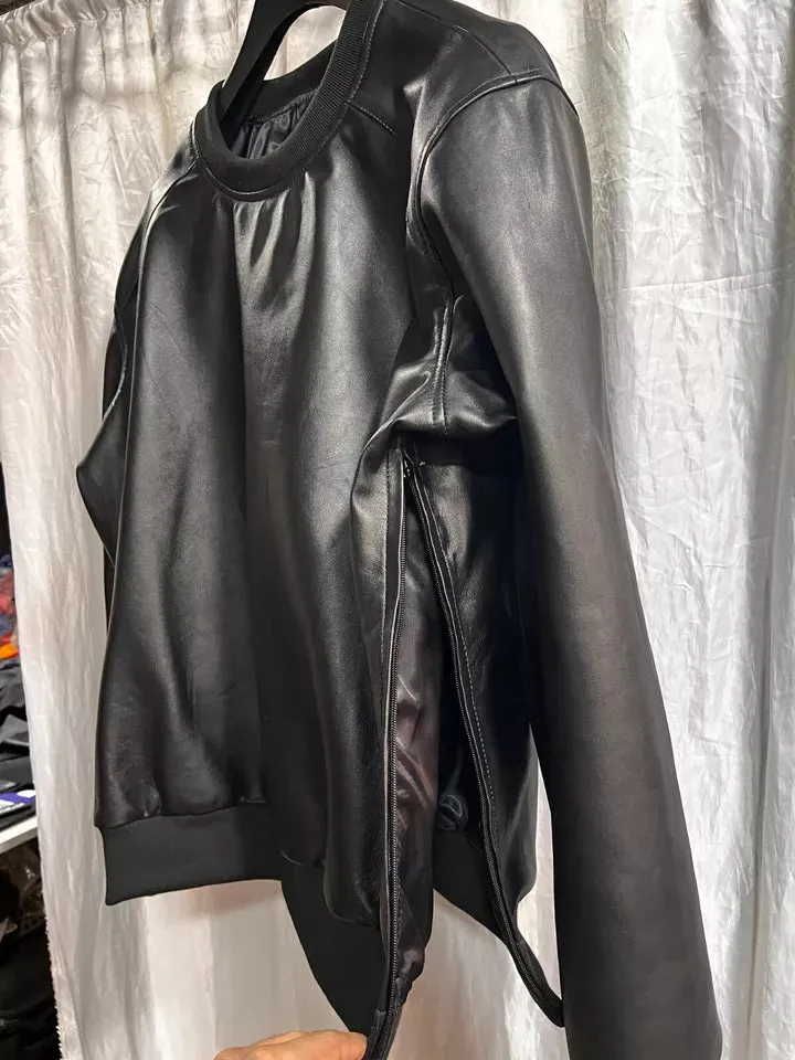 Mens & Boys Black Leather Sweatshirt. Real Lambskin Leather Customized T-shirt M