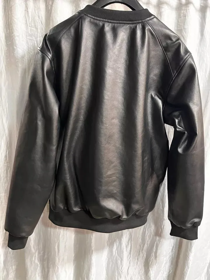 Mens & Boys Black Leather Sweatshirt. Real Lambskin Leather Customized T-shirt M