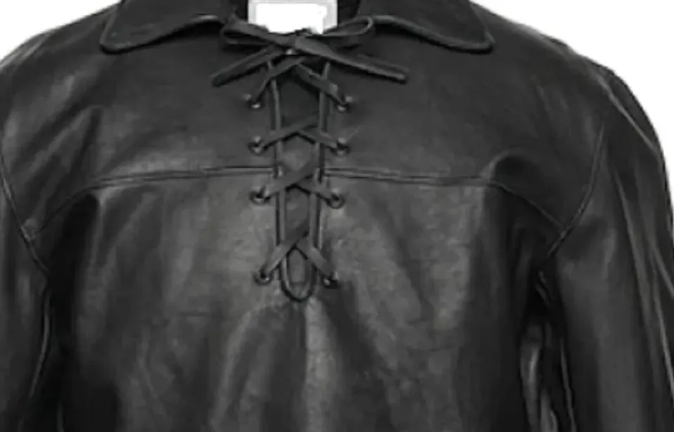 Men's & Boys Black Leather T-Shirt. Real Soft Lambskin Lace-Up Leather T-Shirt.